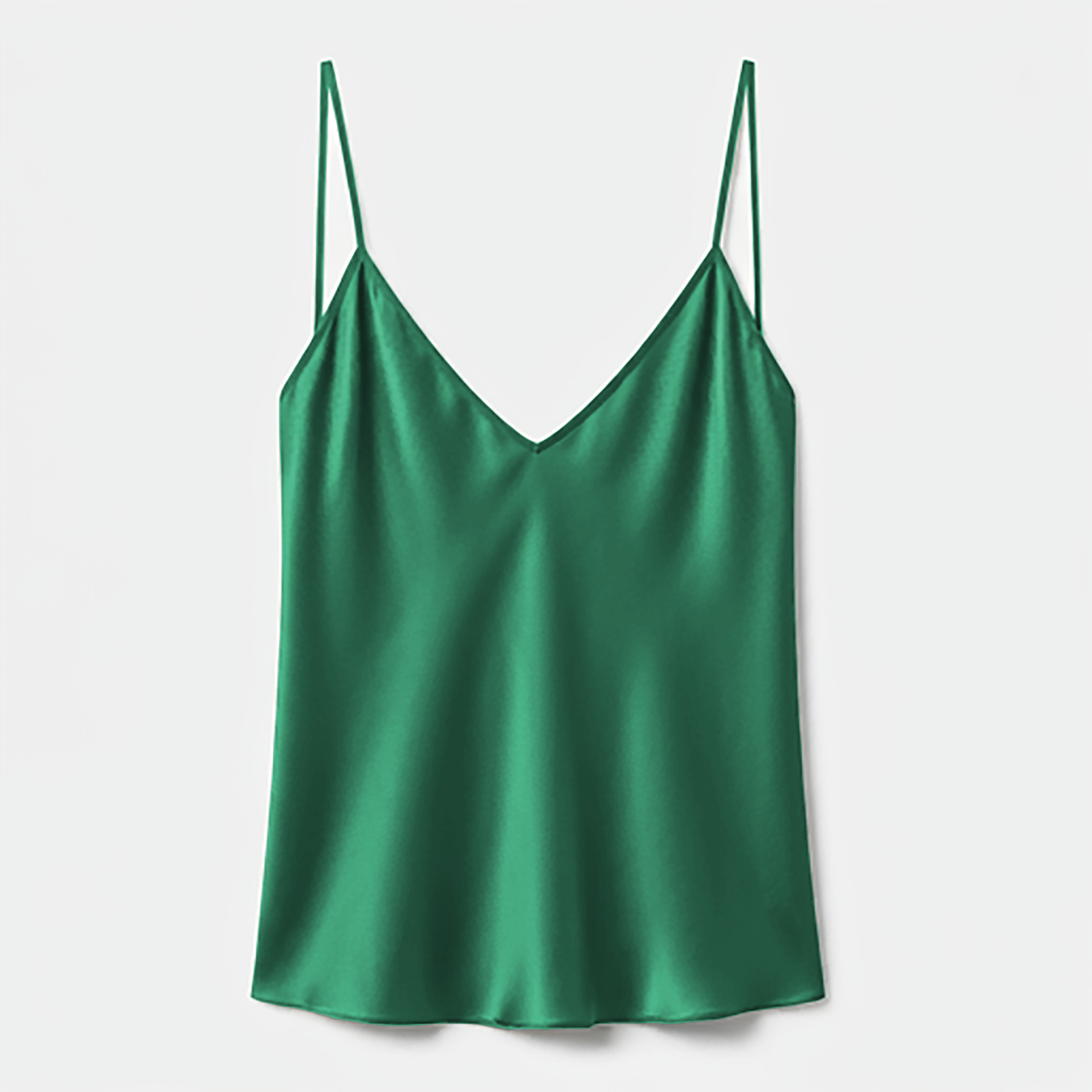 Silk V-Neck Cami Top - Dark Green